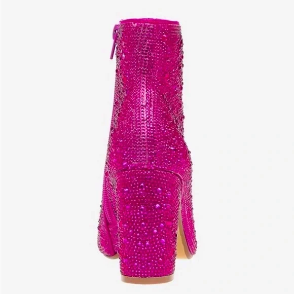 Size 10 Metallic Hot Pink Rhinestone Embellished Almond Toe Fashion Boots Bootie - Picture 4 of 6